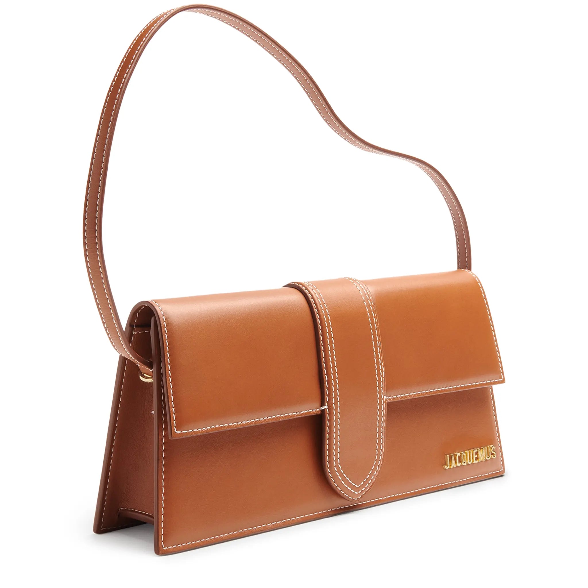 Front Side View of Jacquemus Le Bambino Long Flap Dark Beige Shoulder Bag BAW00013AC01C04811